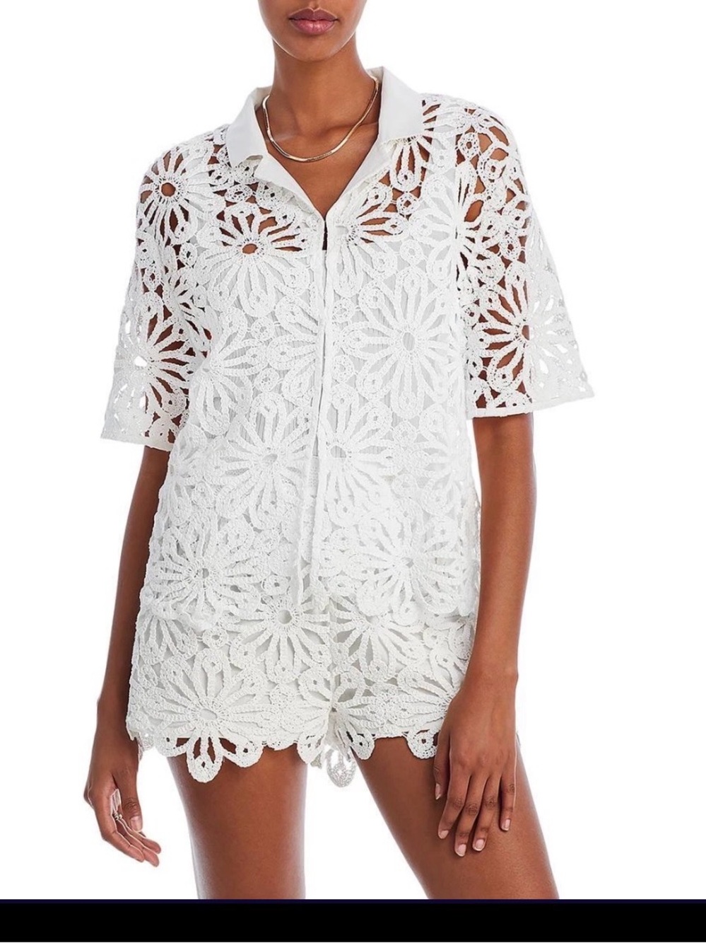 AQUA White Crochet Cover-Up TOP